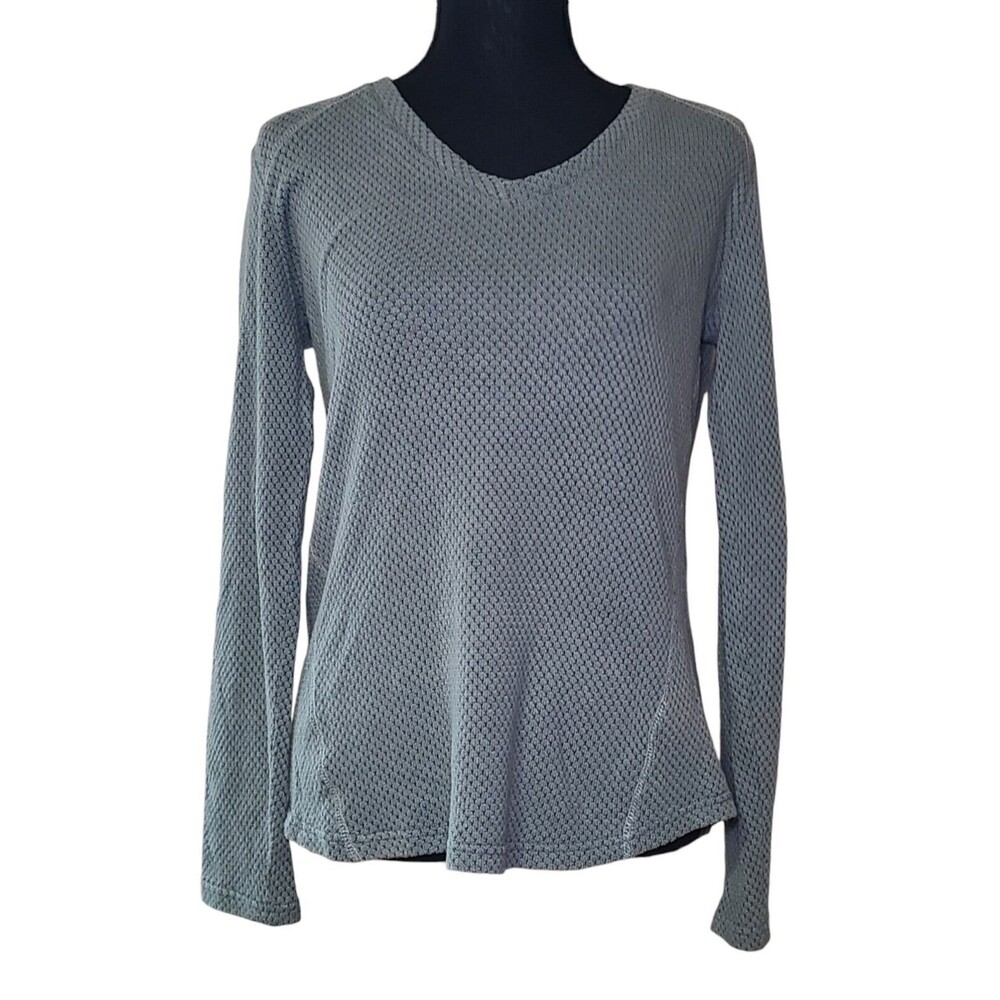 Kuhl Lyrik V-Neck Knit Pullover Sweater Womens Size XS Grayish Green Longsleeve